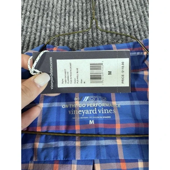 Vineyard Vines On-The-Go Performance Men's Blue Plaid Button-Down Shirt M